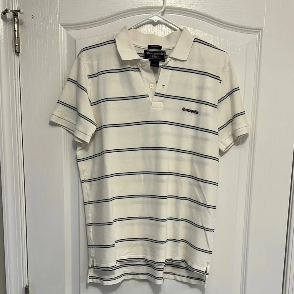 Abercrombie & Fitch White and Blue Polo Shirt - Picture 1 of 7